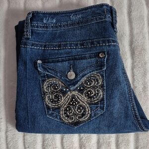 Ninw West Vintage America Blue Jeans with Embellished Pocket, Boot Cut/ Flare.
